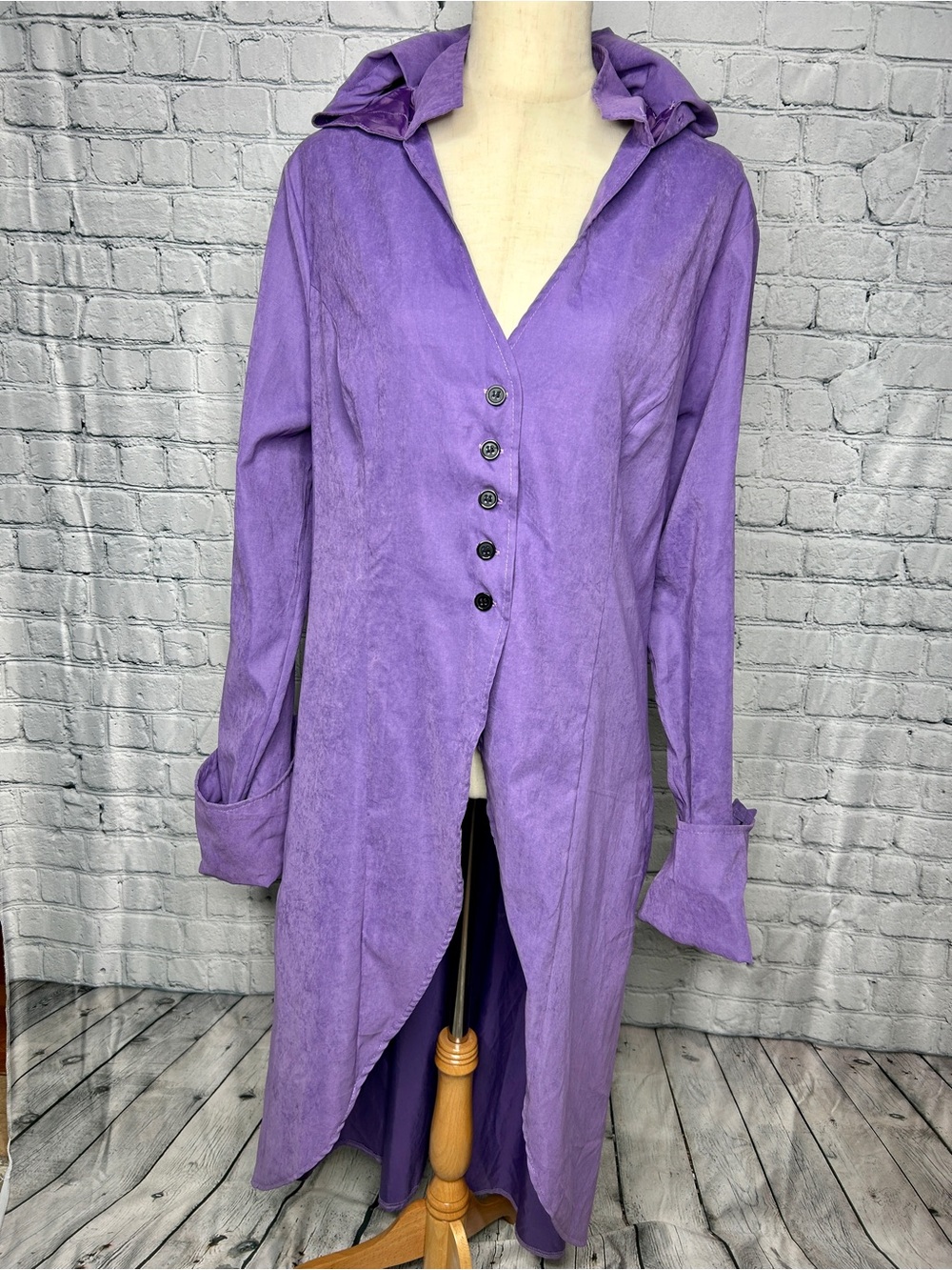 Purple Hooded Longline Button-Front Women's Steampunk Cosplay Cloak